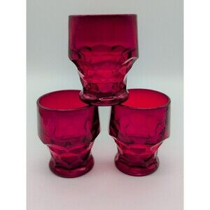 Vtg Viking Georgian Honeycomb Ruby Red Juice Glasses 3.5" Set Of 3